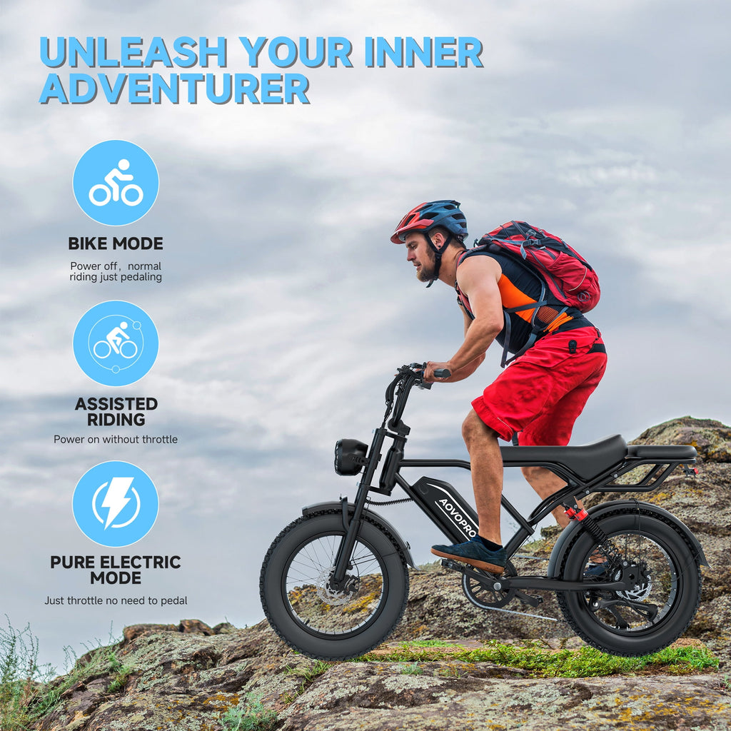 AOVOPRO AP20 Electric Bike for Adults 20 X 4.0 Fat Tire, 750W Off-Road E Bike, E-Mountain Bike 48V 18AH UL2849 Electric Bikes